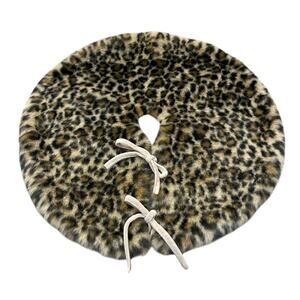 Trimsetter By Dillard’s Faux Fur Christmas Tree Skirt 24” Leopard Print Tan
